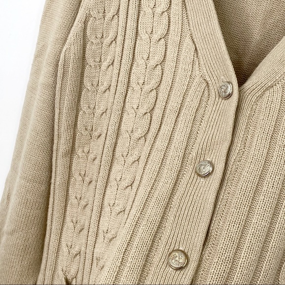 Vintage 90's Chelsea Way Cable Knit Tan Cardigan w Gold Tone Buttons Sz 1X - Picture 3 of 7